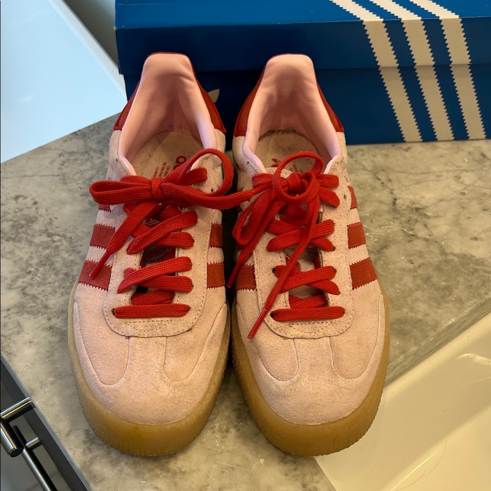 Adidas Pink and Red Samba Sneakers with Gum Soles